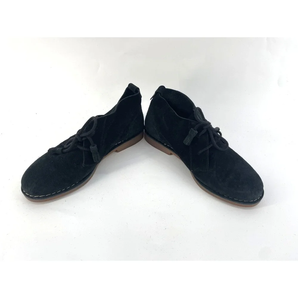 Hush‎ Puppies Boots Womens 9M* Black Suede Lace Up Tassel Ankle Boho Equestrian